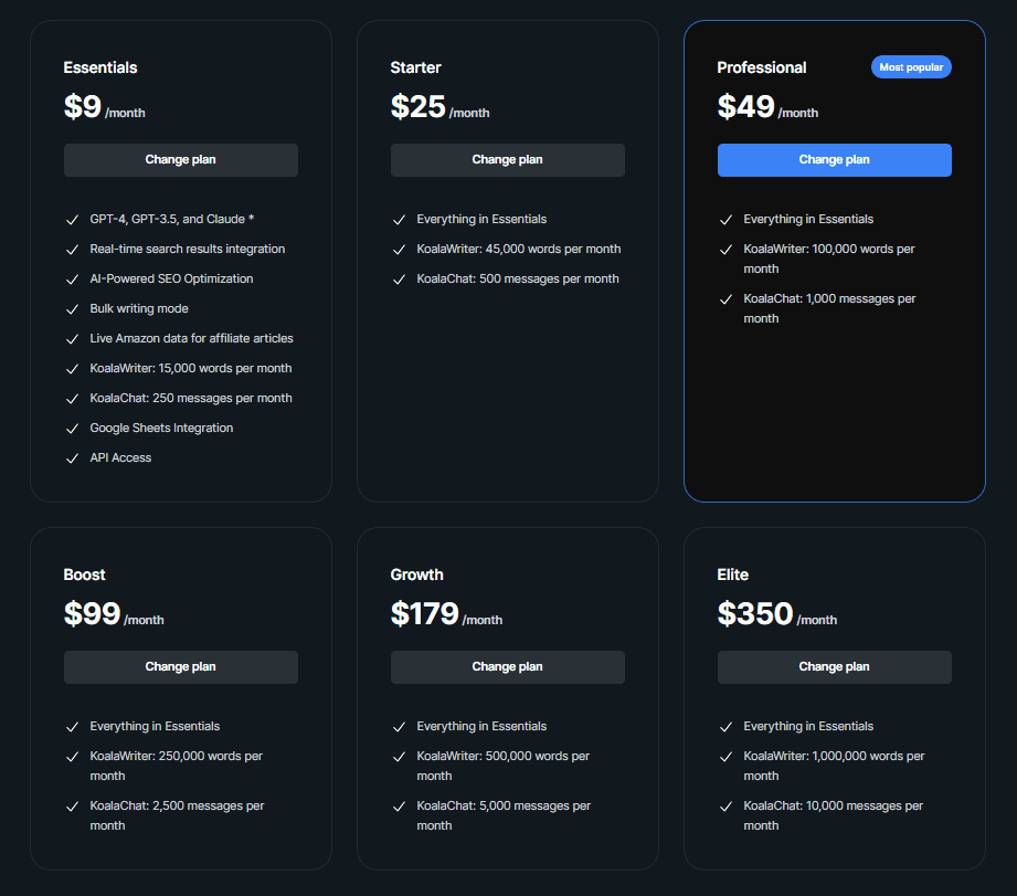 Koala Pricing Plans